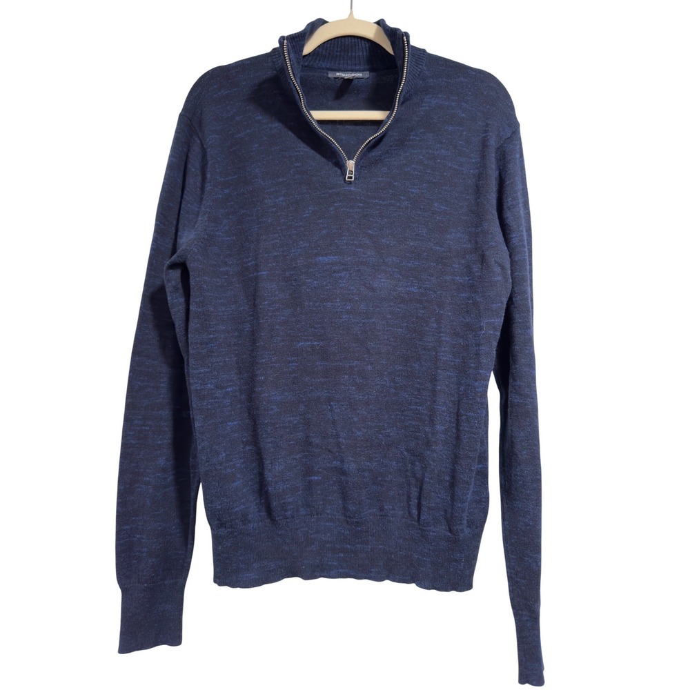 Bonobos Mens Slim Fit Cotton Cashmere Quarter‎ Zip Sweater Navy Space Dye Blue M